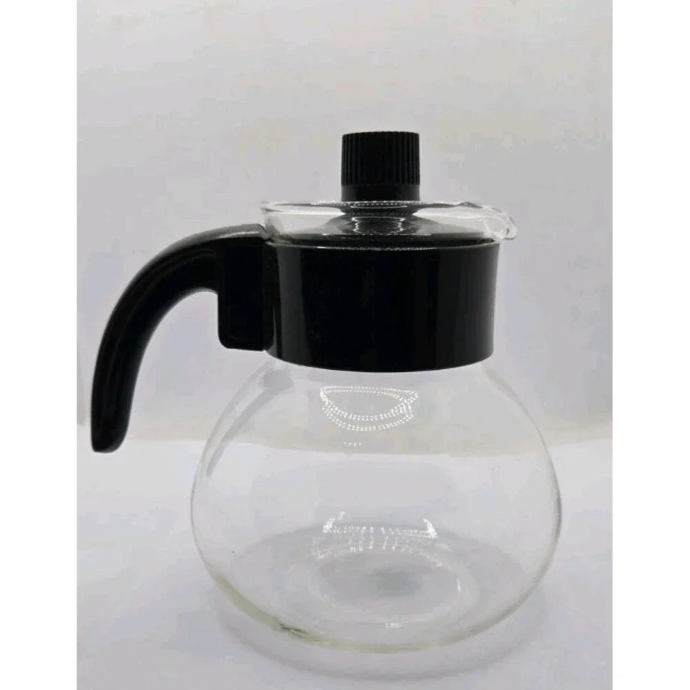Gemco Brand Heat Resistant Glass Coffee Tea Carafe With Lid Black Handle